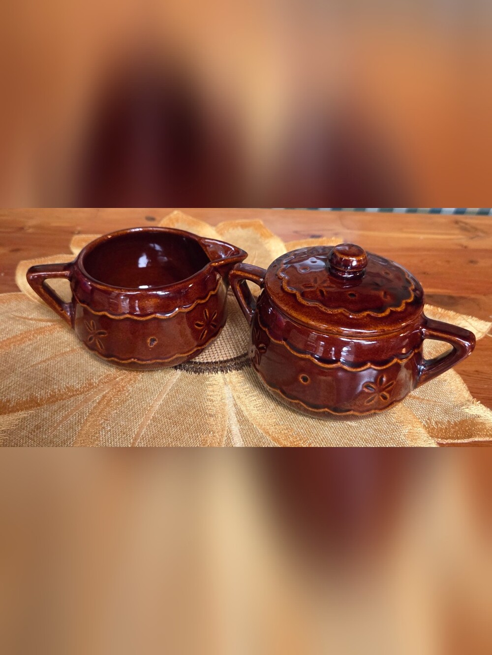 Vintage Marcrest USA Pottery Cream and Sugar Bowl With Lid 1960's